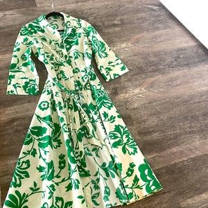 Zara Poplin Dress  White/Green